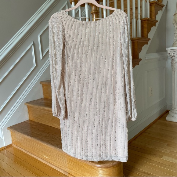 ONE33 SOCIAL Open-Back Beaded Shift Dress - Cocktail Formal Dress - peach ivory - Picture 6 of 16